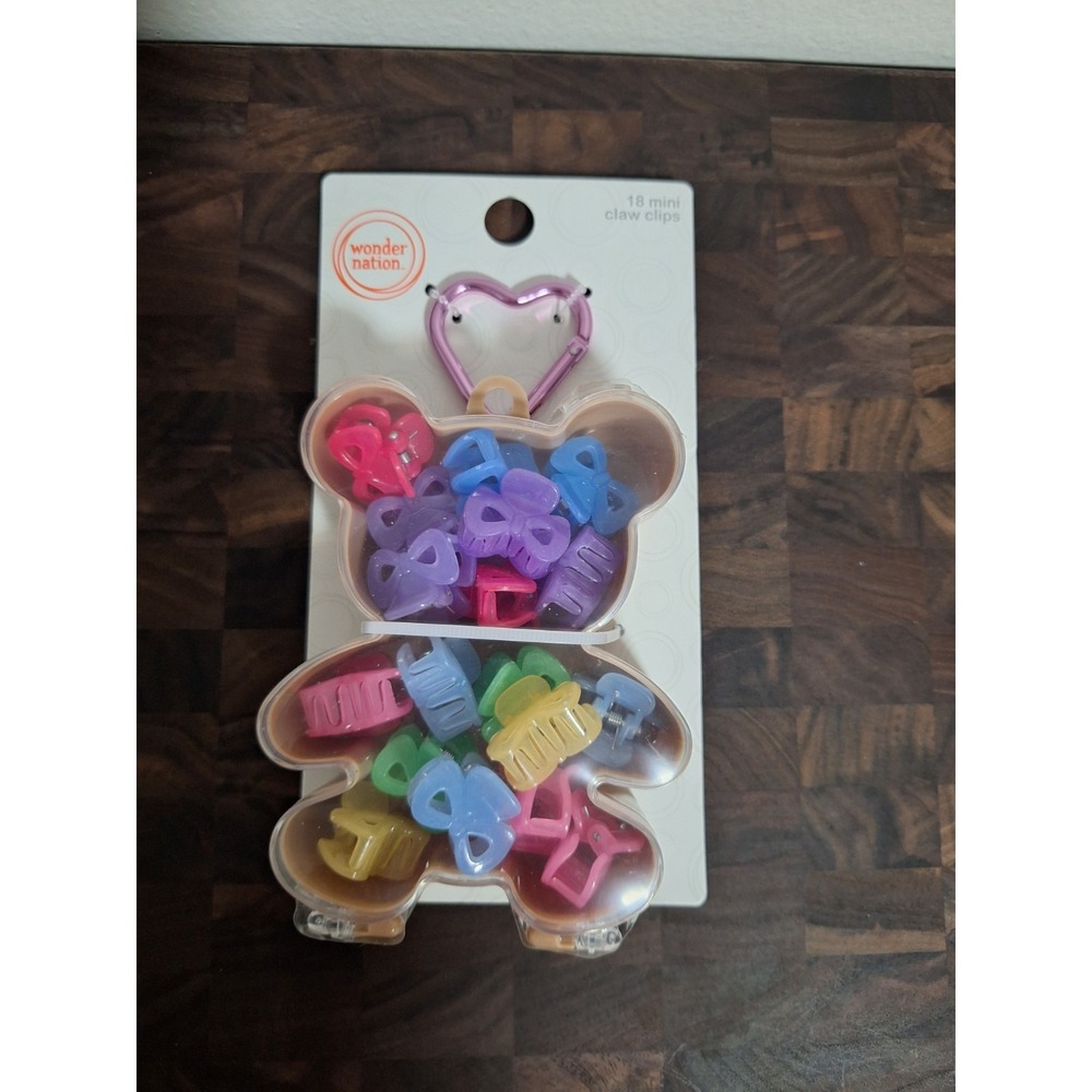 Wonder Nation Girls Micro Claw Clips in Bear Case Keychain - 18 Pack